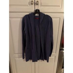 Red yummy Yarn Hooded Cardigan Open Front Ribbed Pockets Knitwear Medium